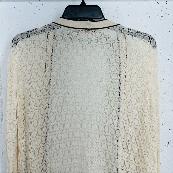Belldini Women’s size XL Cream With Black Trim Open Front Knit Cardigan Sweater - Picture 7 of 13